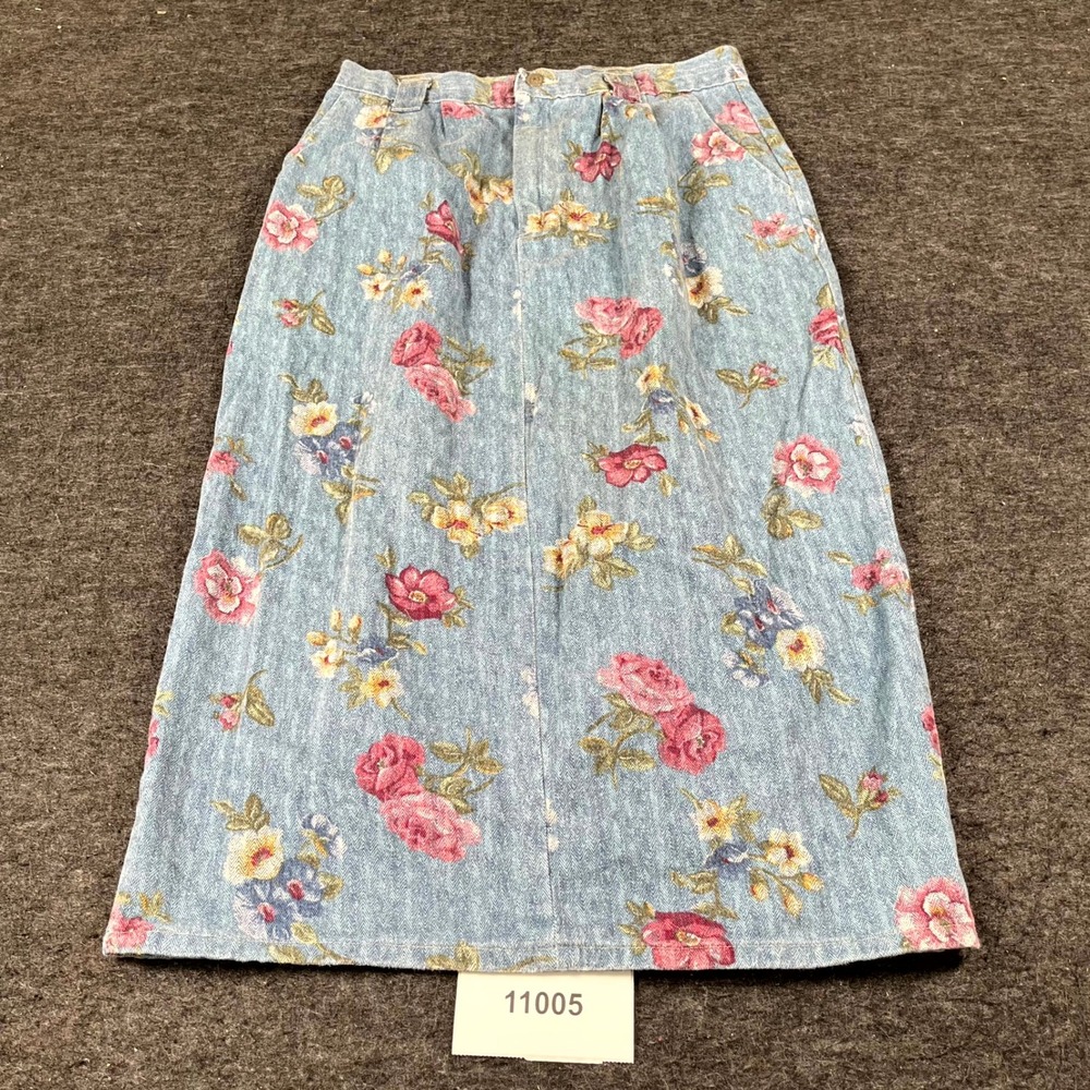 Vintage Vivaldi Straight & Pencil Skirt Womens 16 Blue Pink Floral Cottagecore